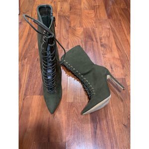 Olive Green Lace Up Booties